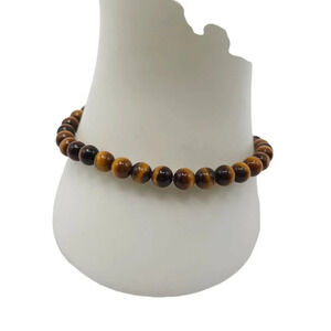 14k Gold Filled Tiger Eye Round Shape Beads Bangle Bracelet Vintage